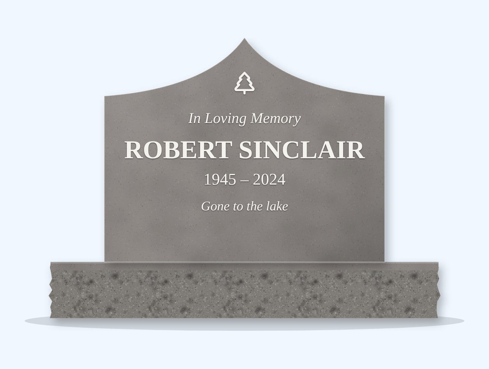 Indian Grey curved gable headstone on a granite base, engraved for Robert Sinclair