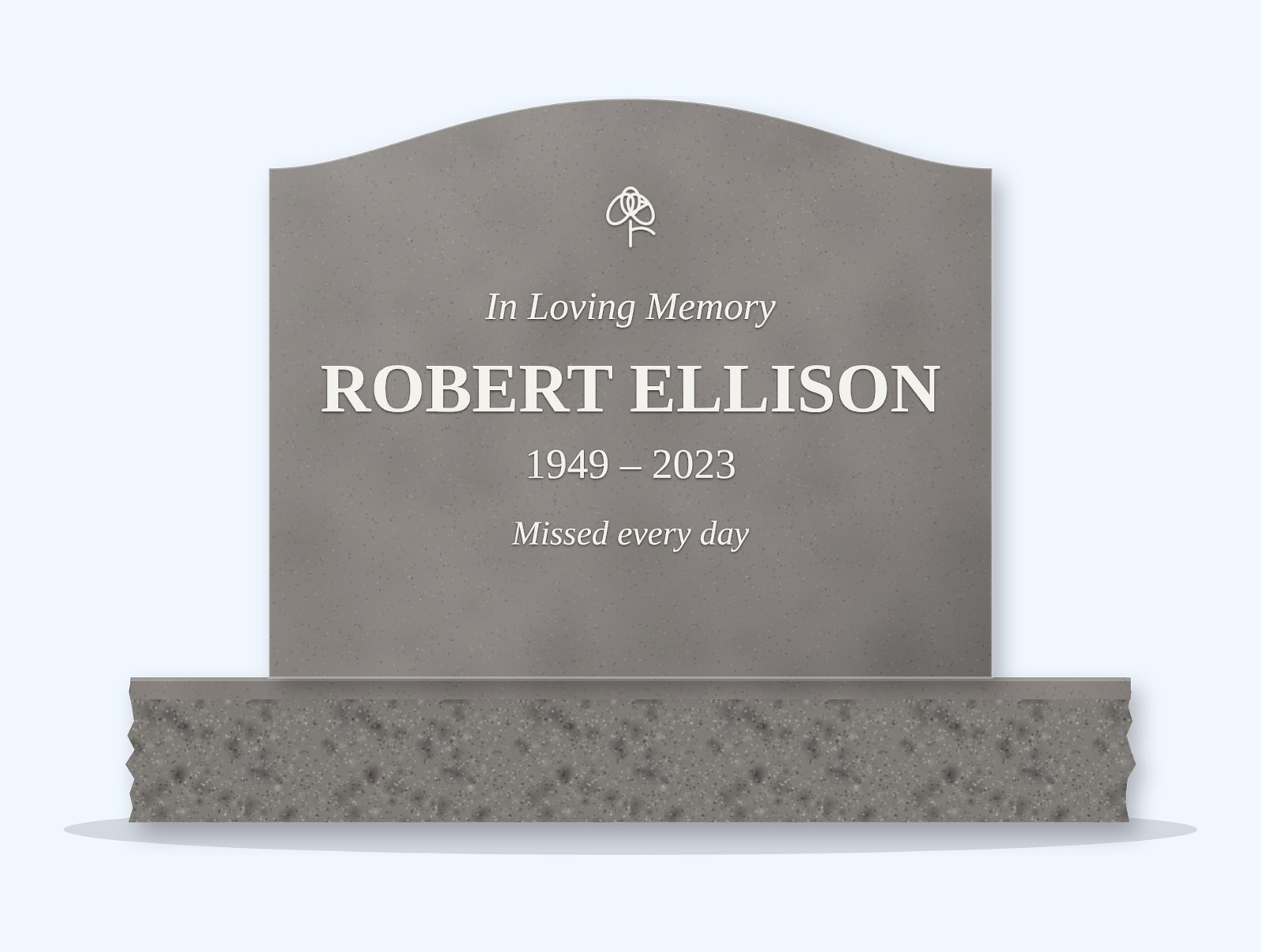 Indian Grey serpentine headstone on a granite base, engraved for Robert Ellison