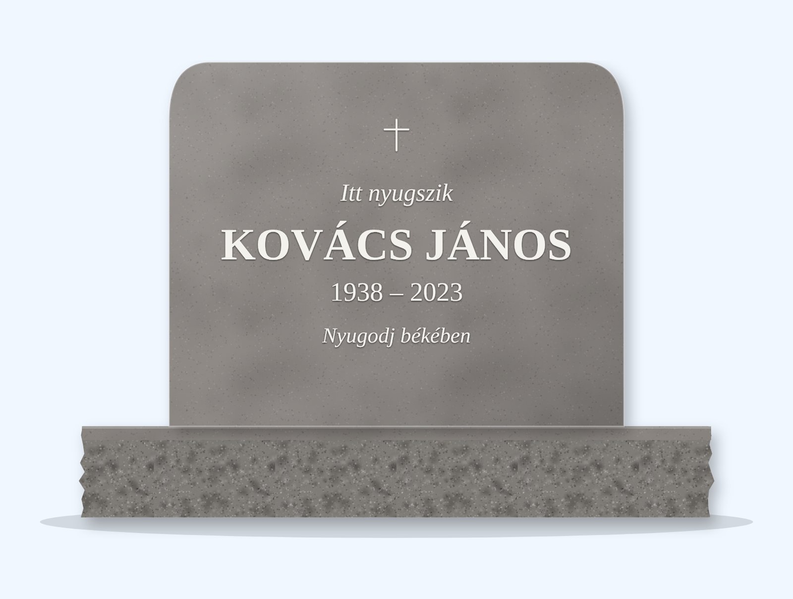 Indian Grey rounded top headstone on a granite base, engraved for János Kovács