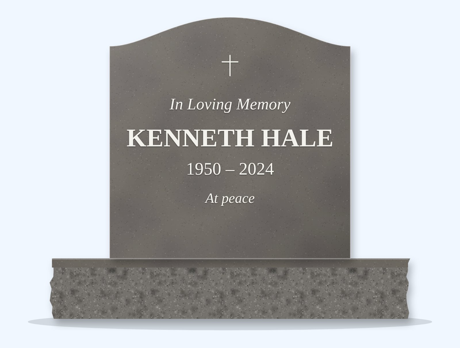 Steel Grey serpentine headstone on a granite base, engraved for Kenneth Hale