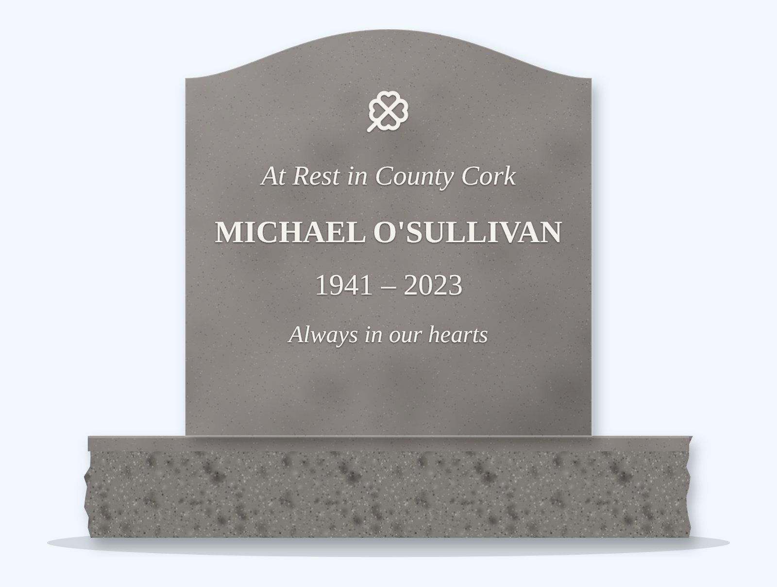 Indian Grey serpentine headstone on a granite base, engraved for Michael O'Sullivan