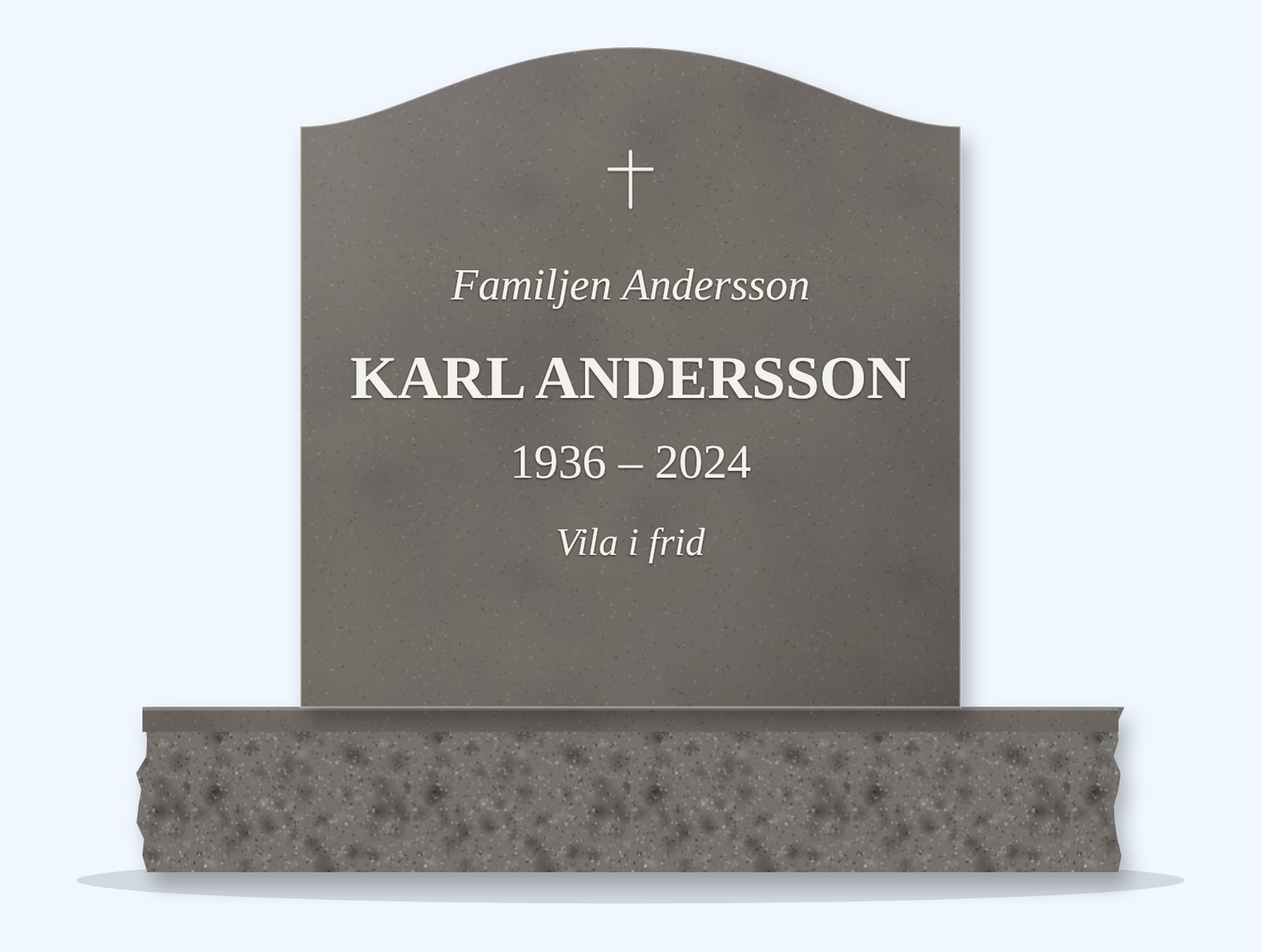 Steel Grey serpentine headstone on a granite base, engraved for Karl Andersson