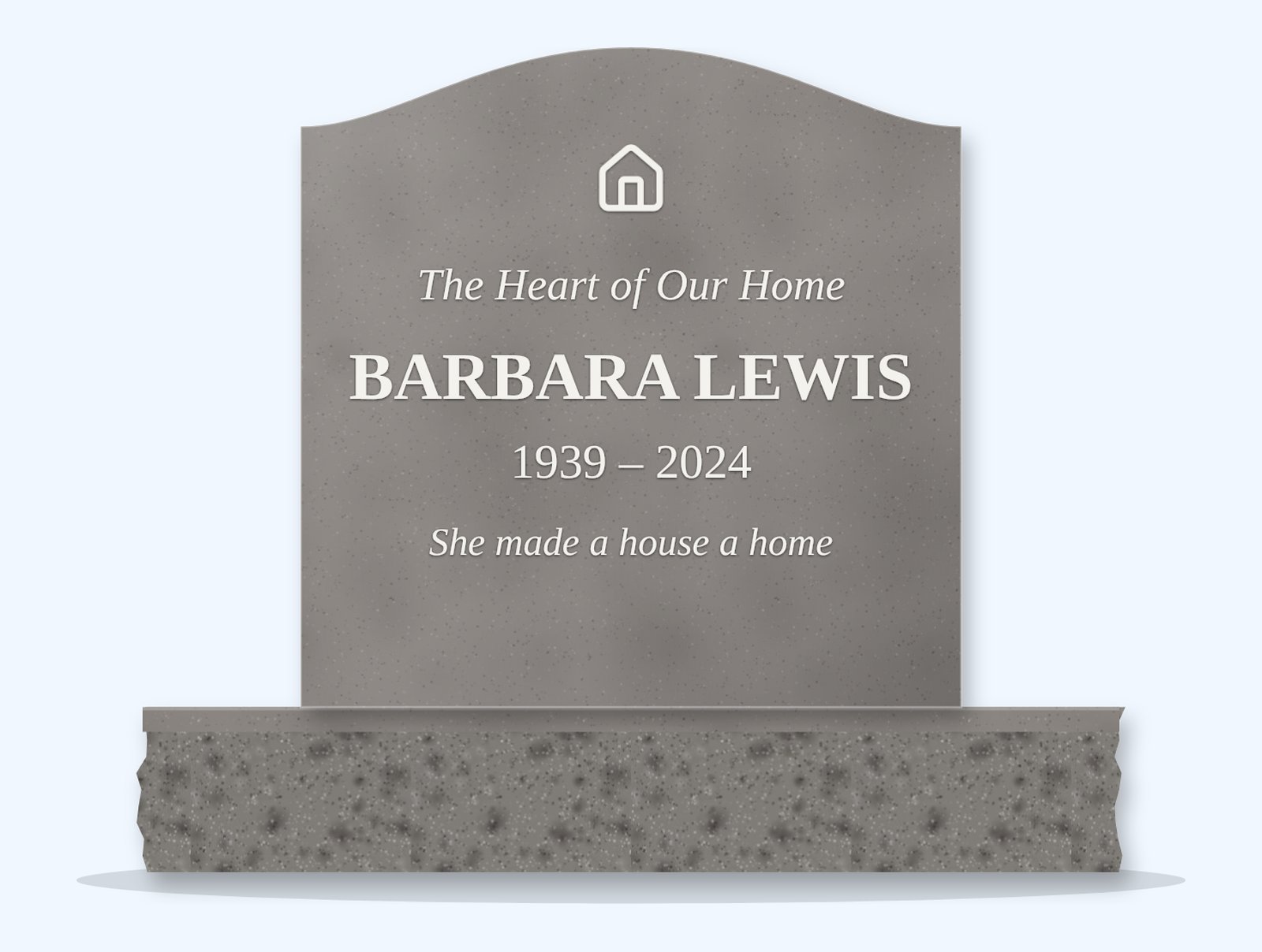 Indian Grey serpentine headstone on a granite base, engraved for Barbara Lewis