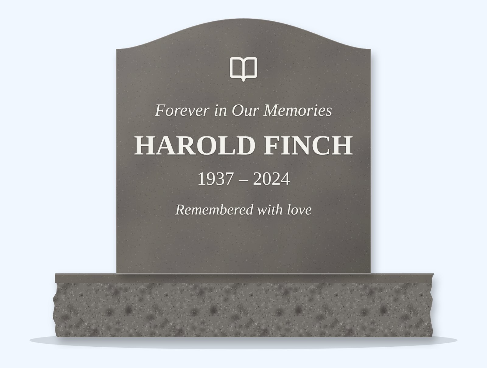 Steel Grey serpentine headstone on a granite base, engraved for Harold Finch