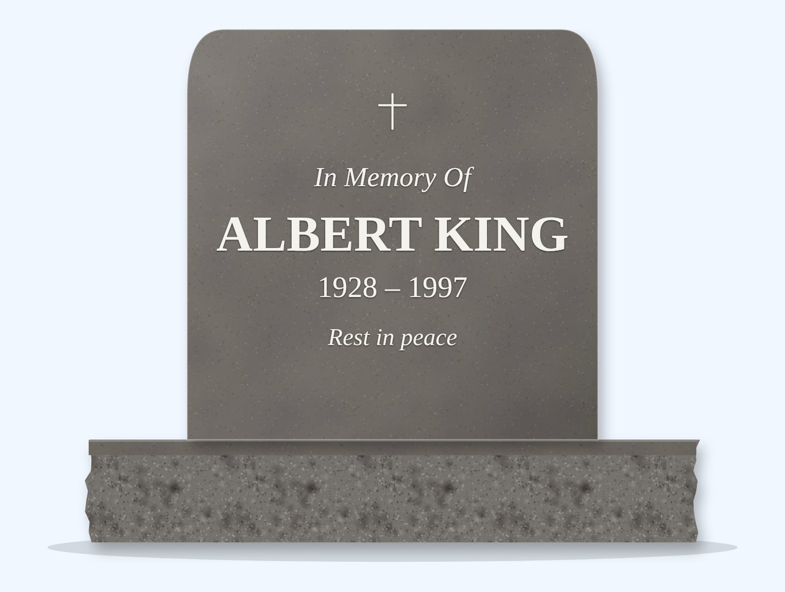 Steel Grey rounded top headstone on a granite base, engraved for Albert King