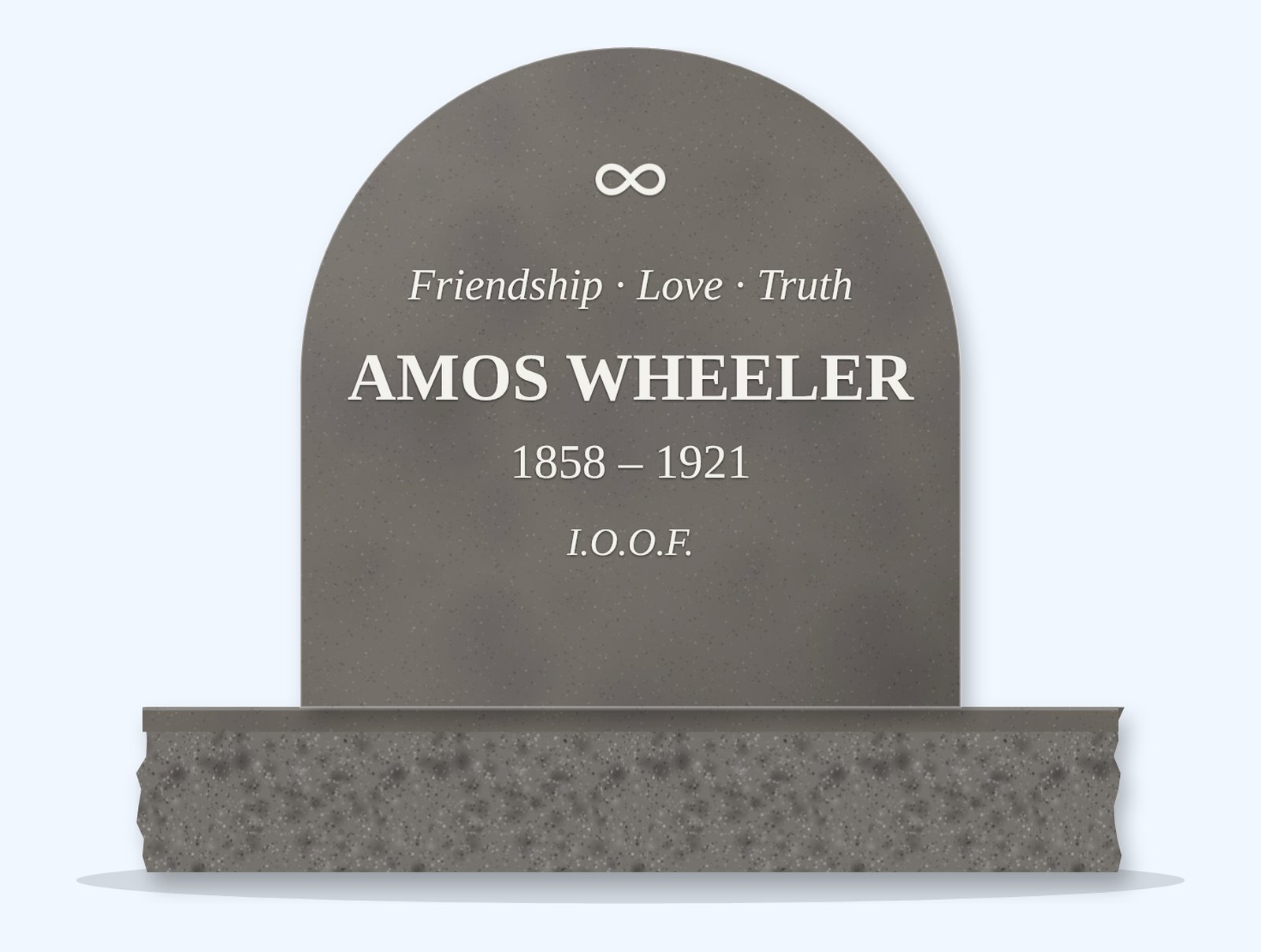 Steel Grey half round headstone on a granite base, engraved for Amos Wheeler