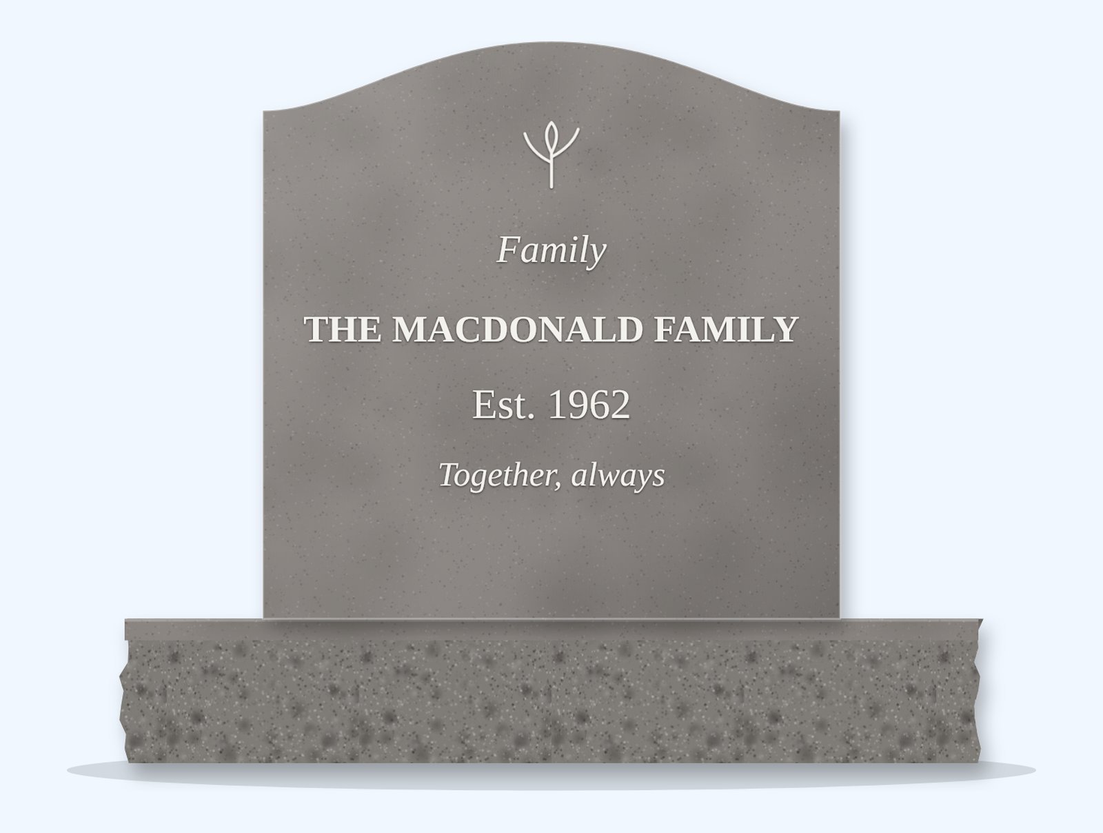 Indian Grey serpentine headstone on a granite base, engraved for The MacDonald Family