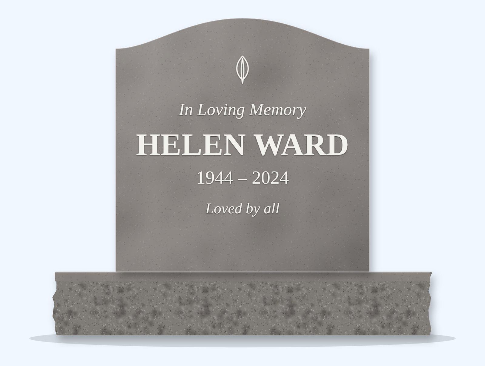Indian Grey serpentine headstone on a granite base, engraved for Helen Ward