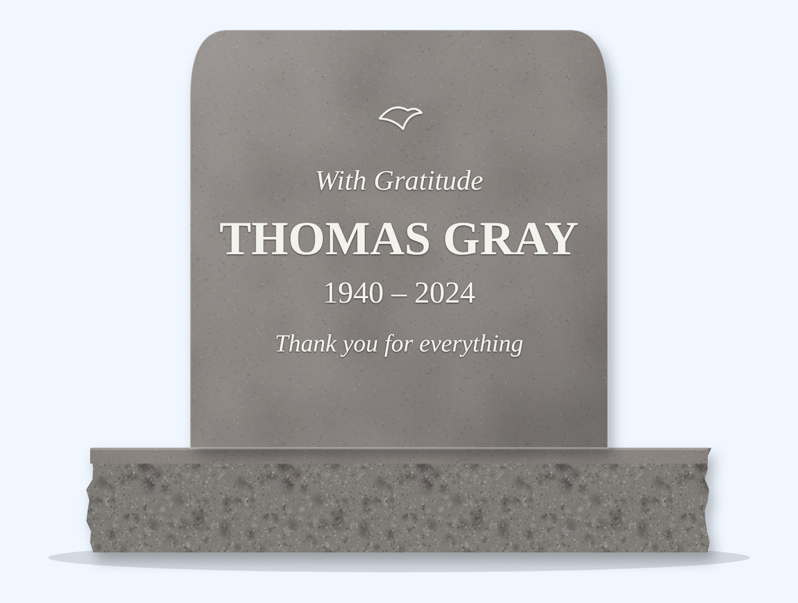 Indian Grey rounded top headstone on a granite base, engraved for Thomas Gray