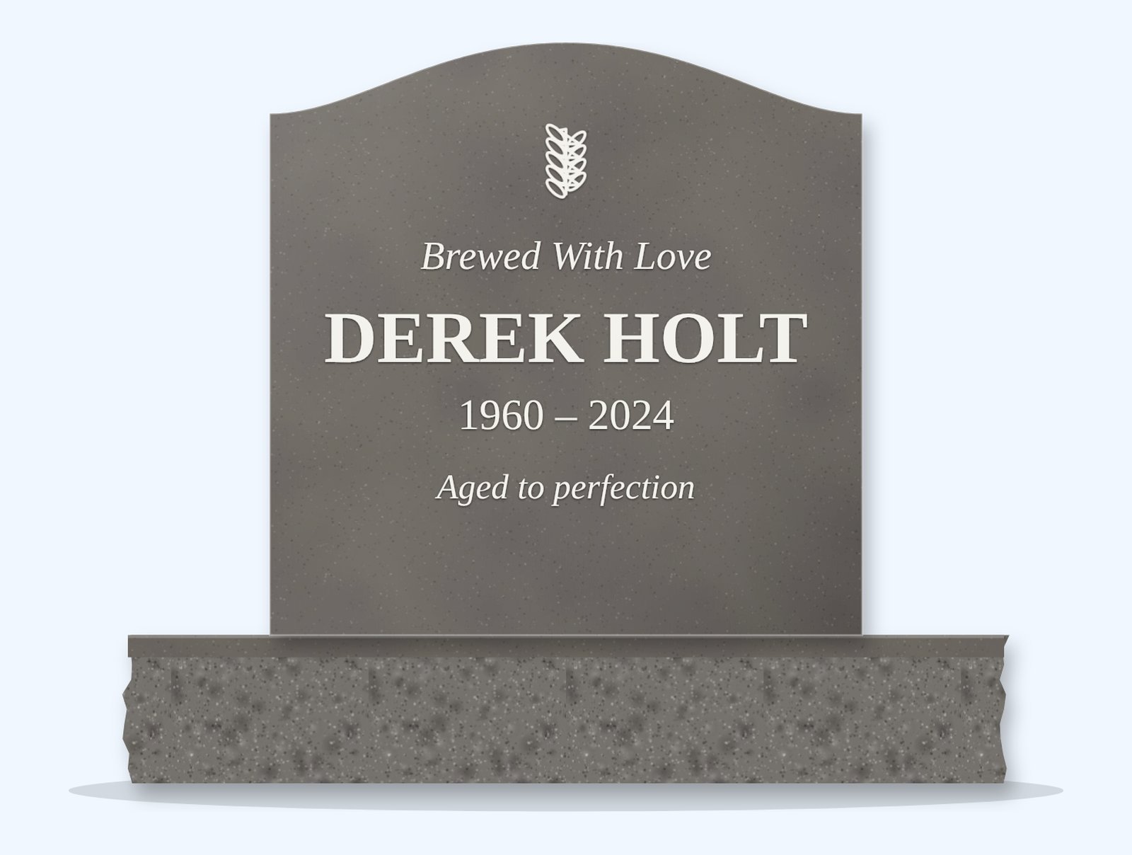 Steel Grey serpentine headstone on a granite base, engraved for Derek Holt
