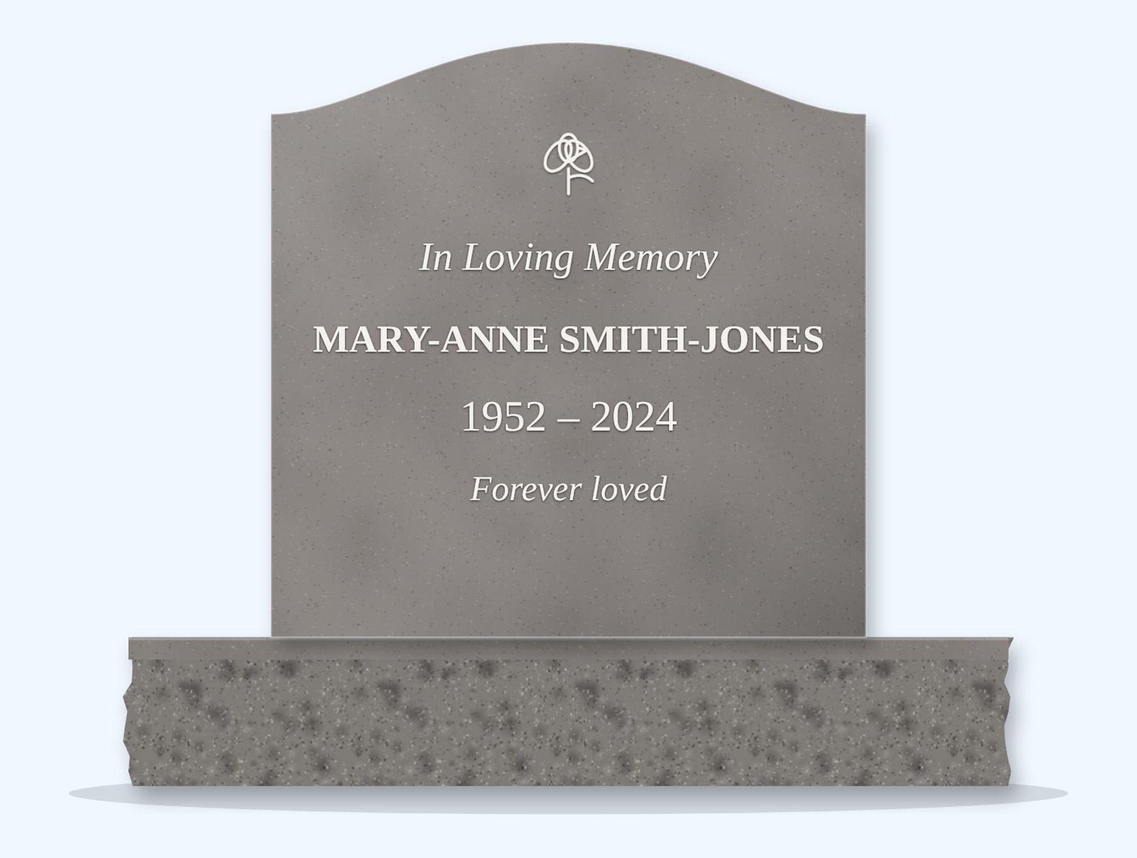 Indian Grey serpentine headstone on a granite base, engraved for Mary-Anne Smith-Jones