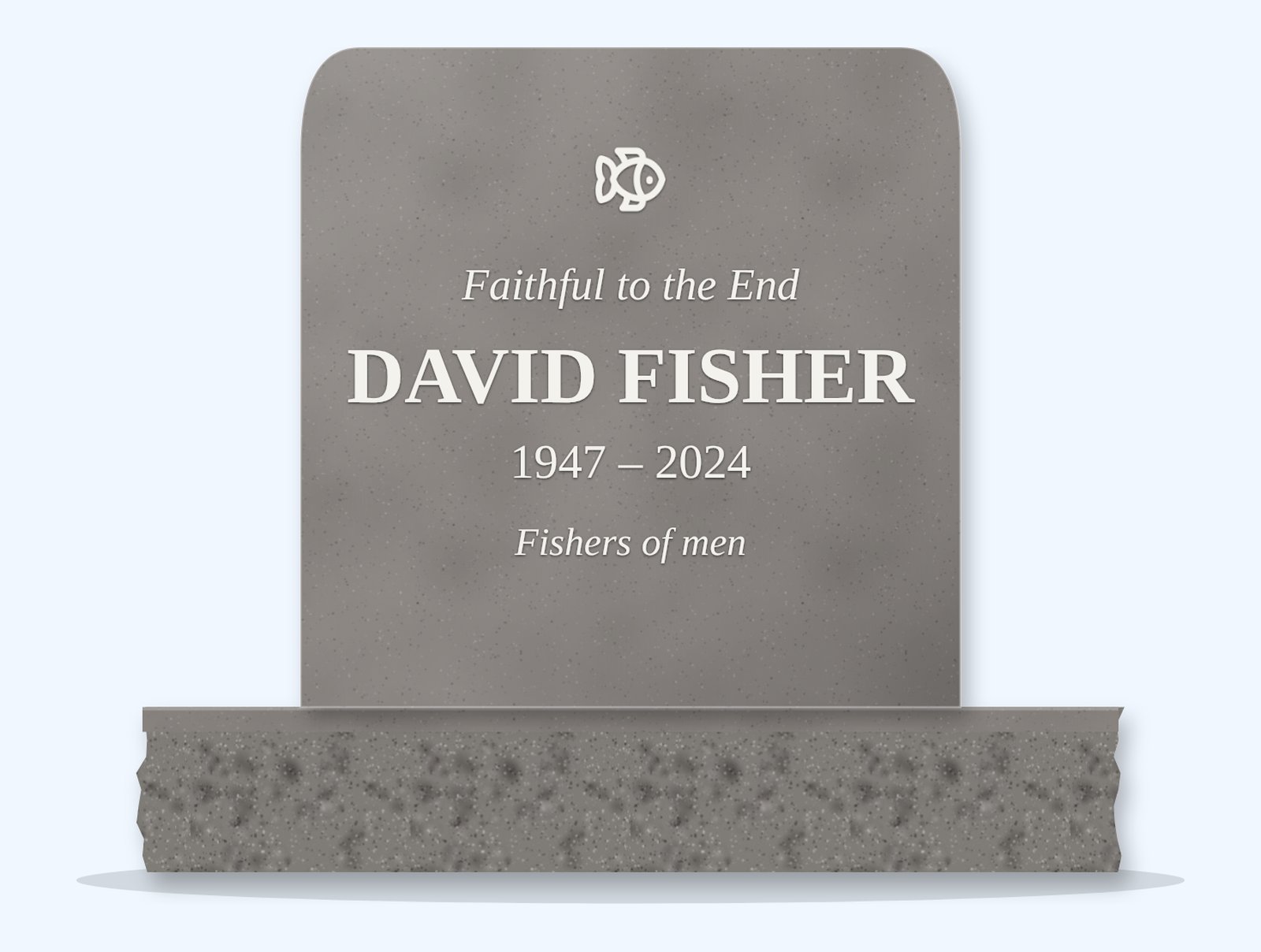 Indian Grey rounded top headstone on a granite base, engraved for David Fisher
