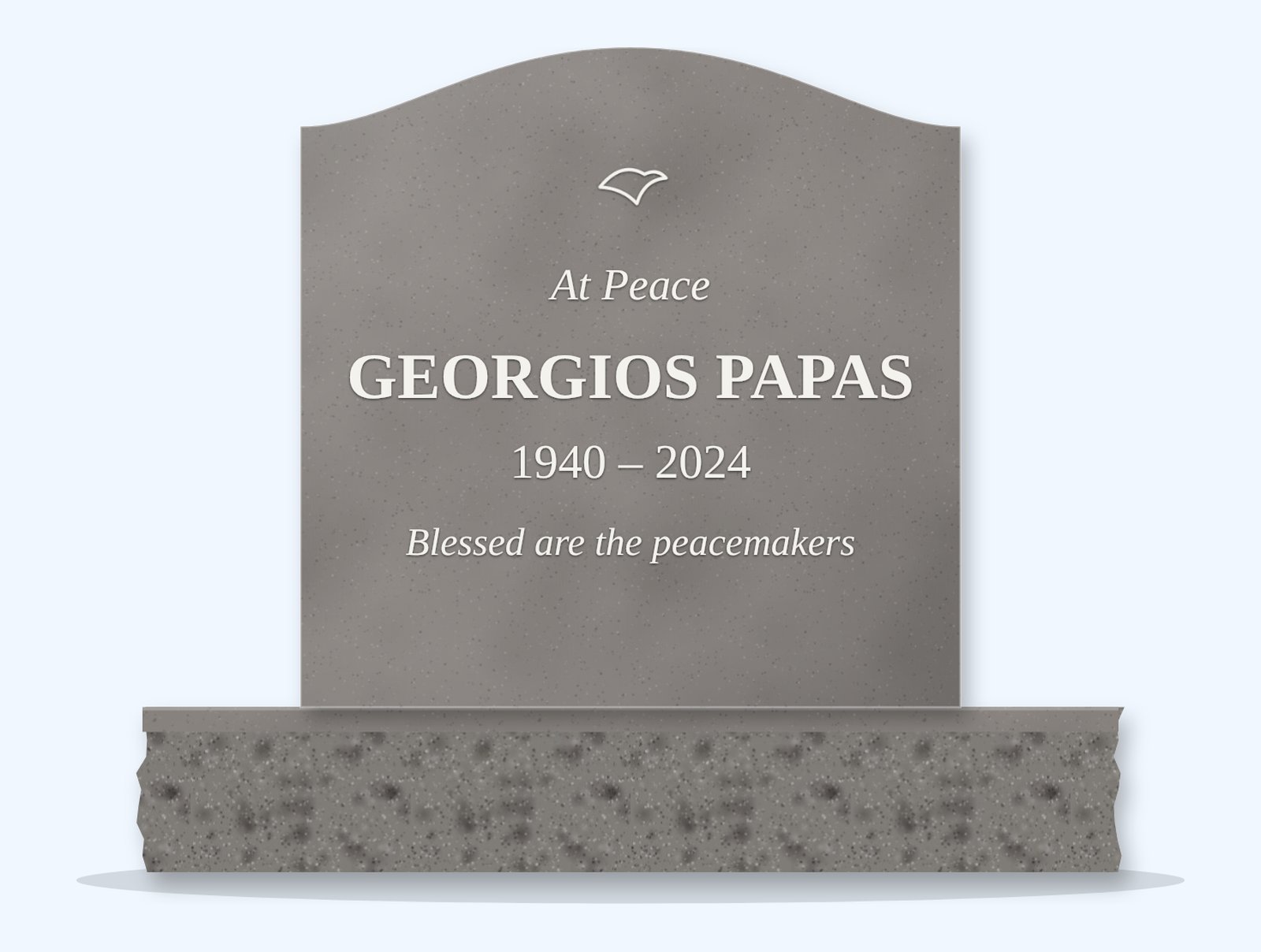 Indian Grey serpentine headstone on a granite base, engraved for Georgios Papas