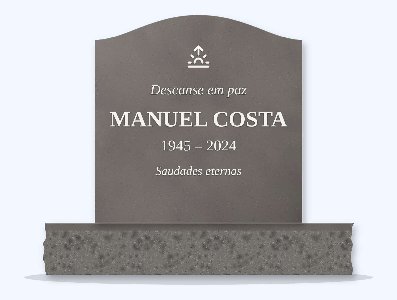 Steel Grey serpentine headstone on a granite base, engraved for Manuel Costa