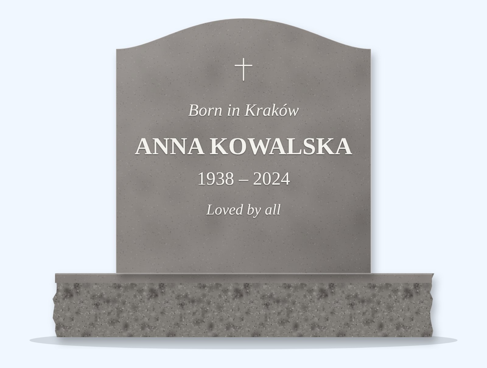 Indian Grey serpentine headstone on a granite base, engraved for Anna Kowalska