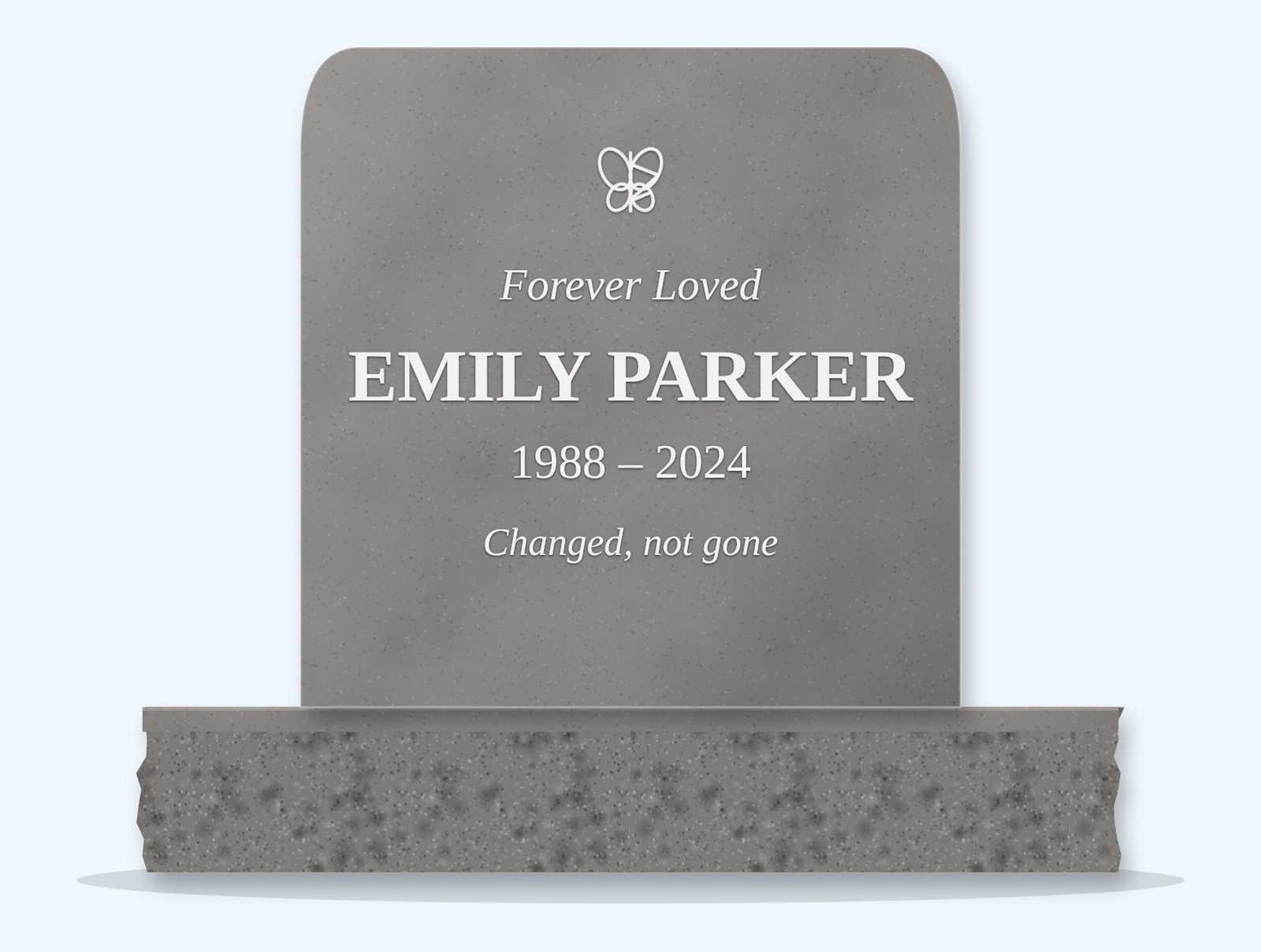 Indian Grey rounded headstone on a granite base, engraved for Emily Parker