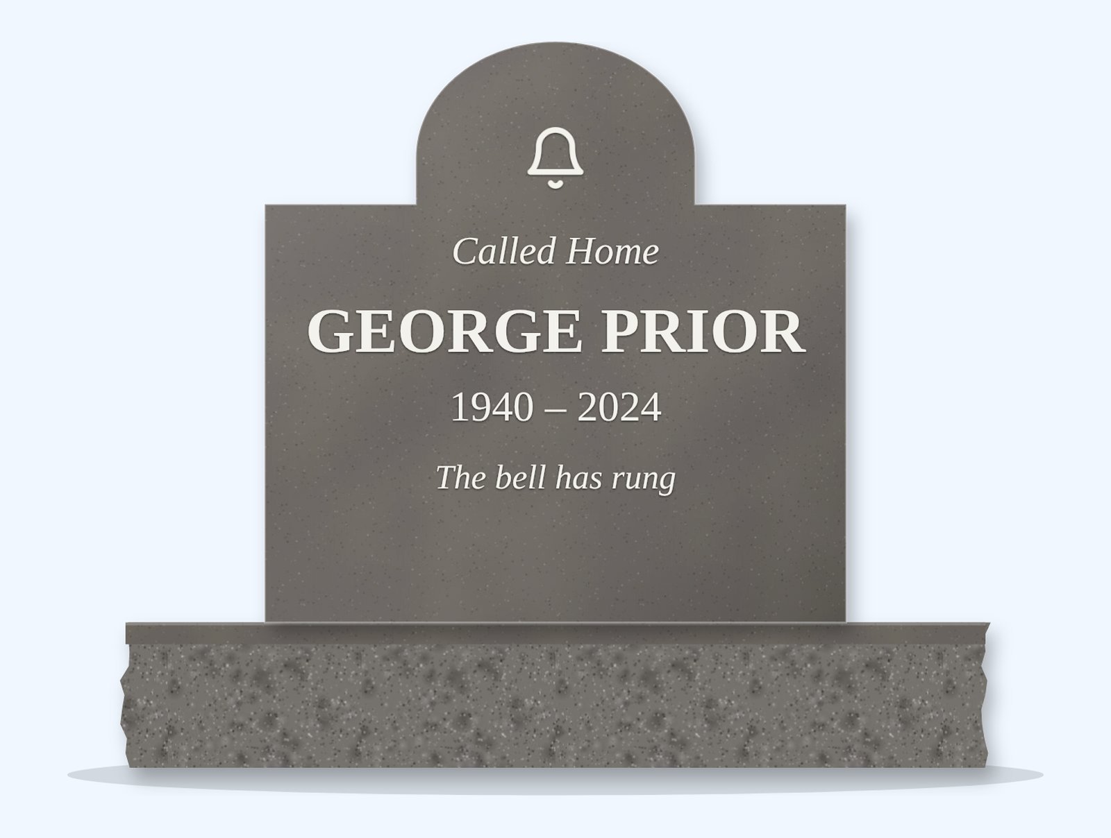 Steel Grey cathedral headstone on a granite base, engraved for George Prior