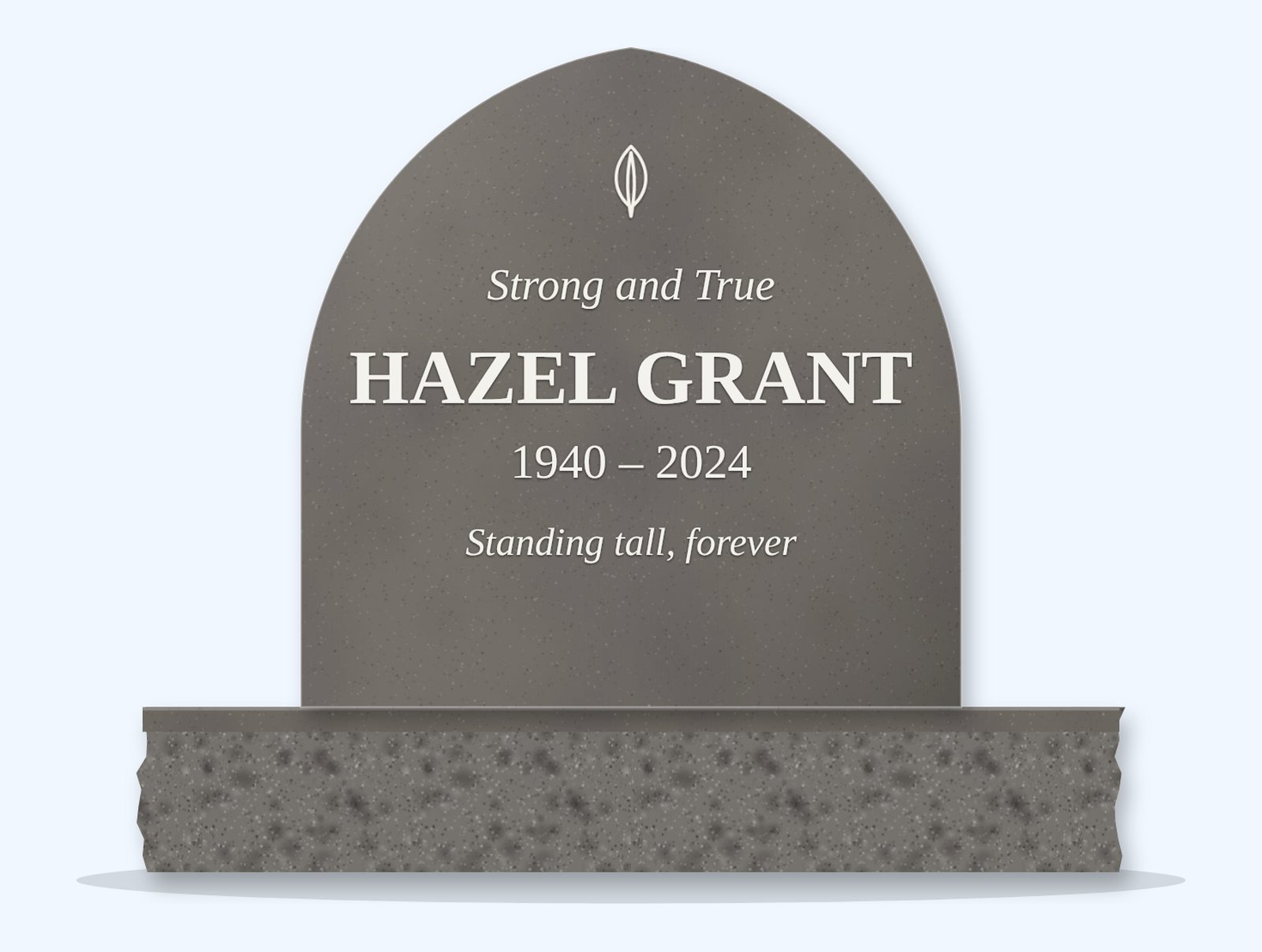 Steel Grey pointed-arch headstone on a granite base, engraved for Hazel Grant