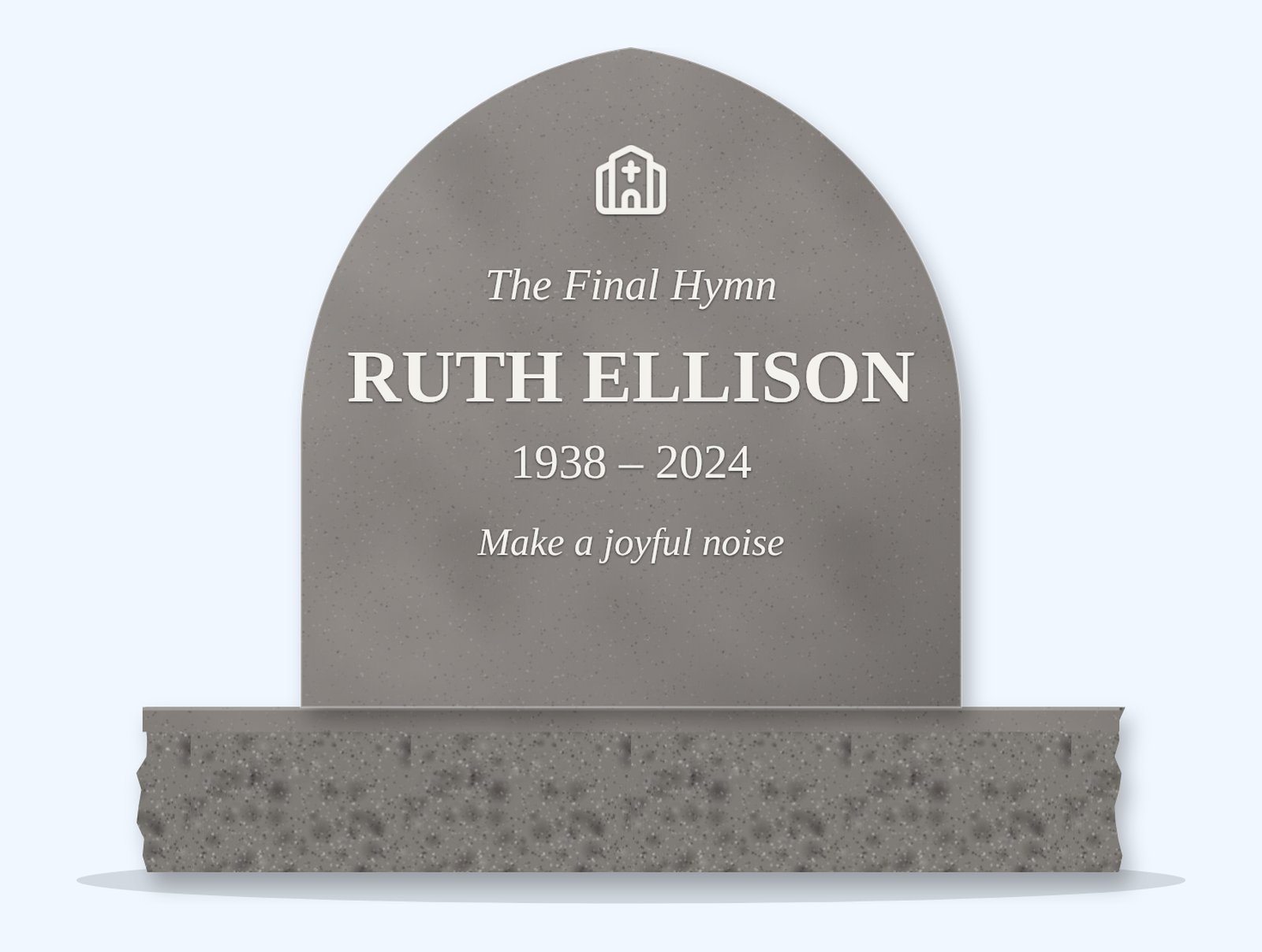 Indian Grey pointed-arch headstone on a granite base, engraved for Ruth Ellison