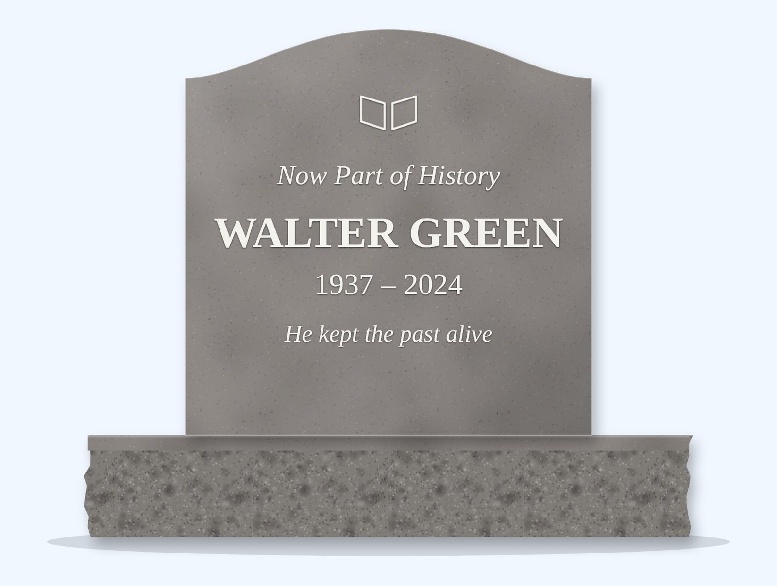 Indian Grey serpentine headstone on a granite base, engraved for Walter Green