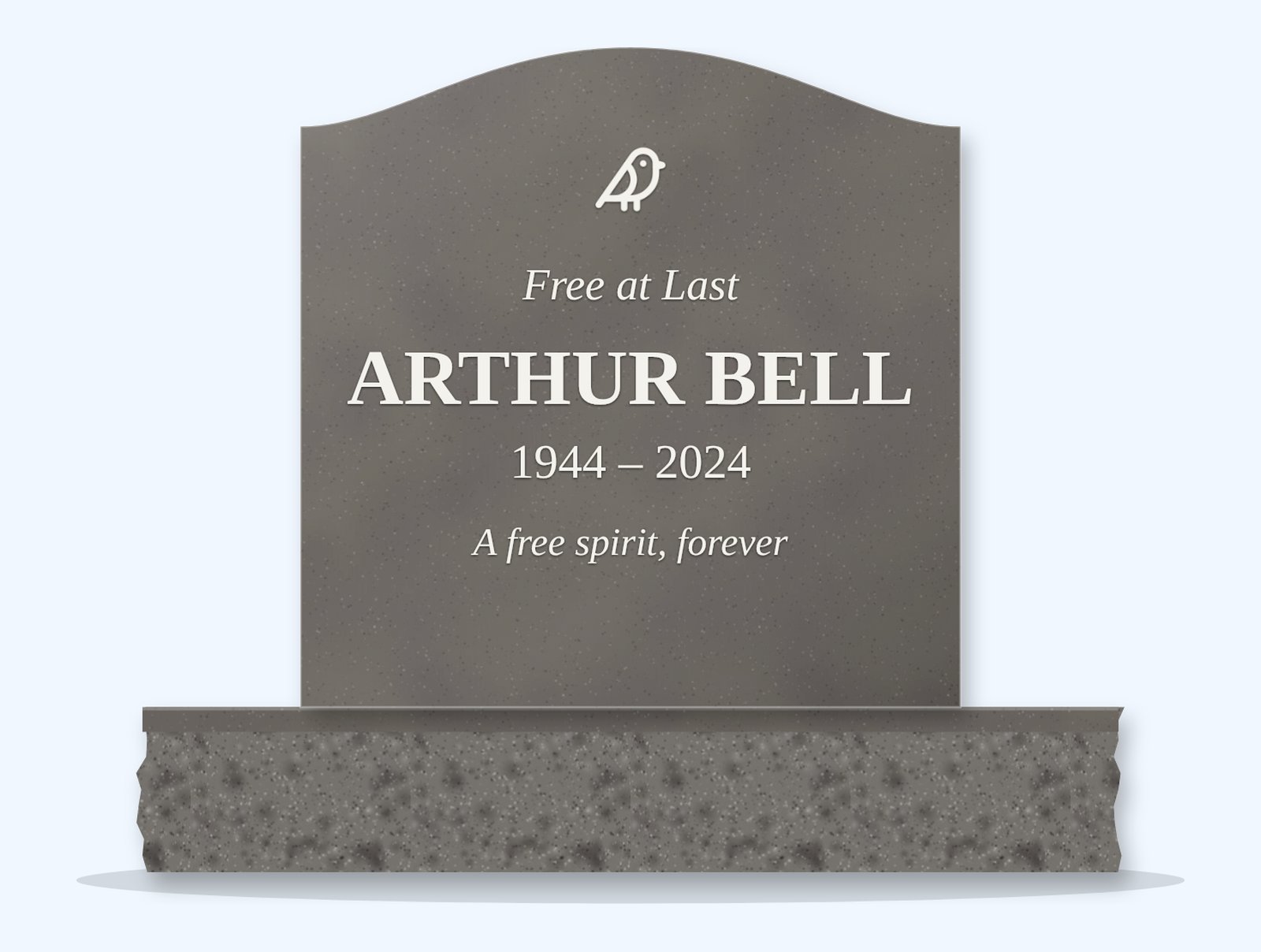 Steel Grey serpentine headstone on a granite base, engraved for Arthur Bell
