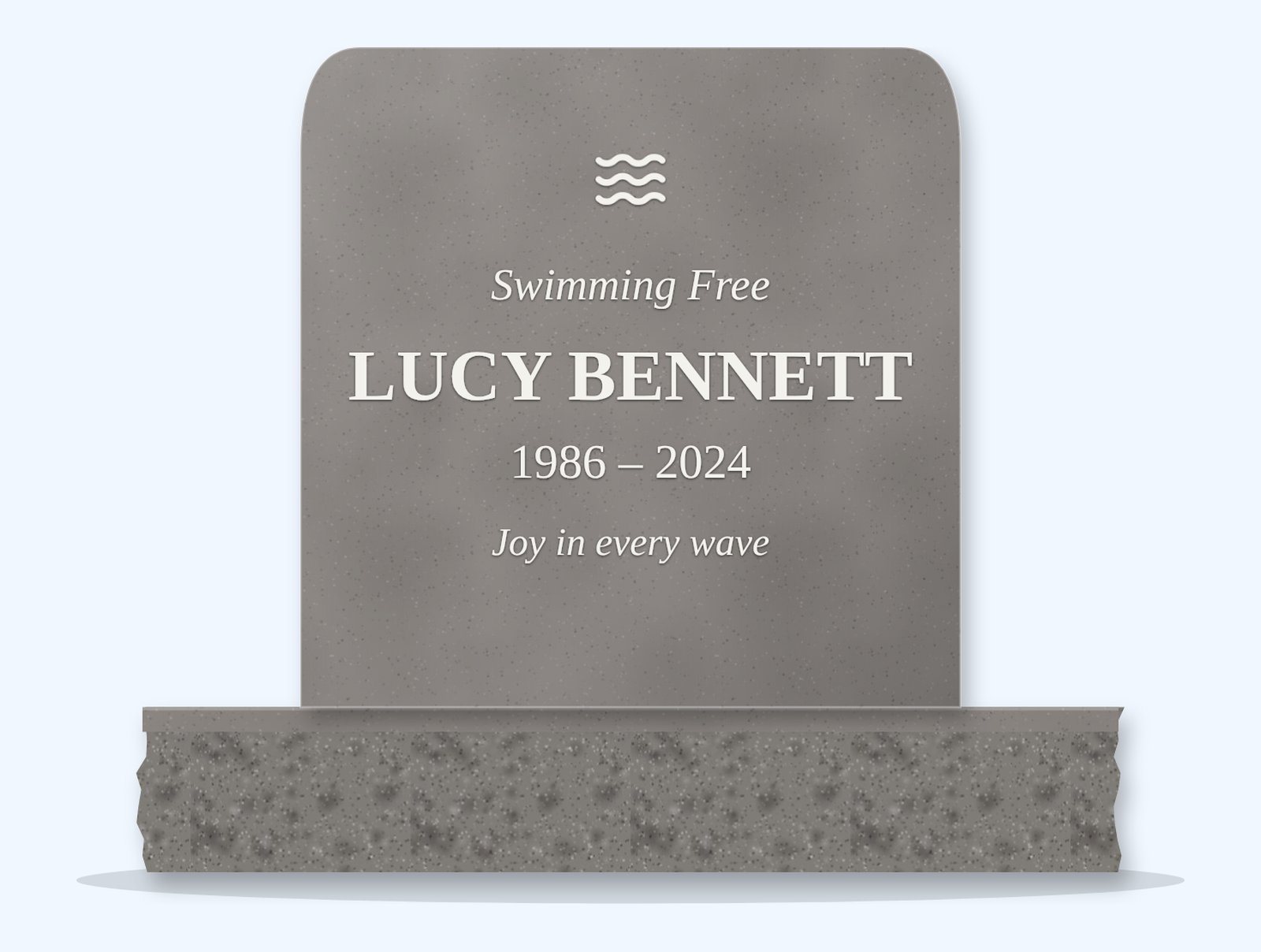 Indian Grey rounded headstone on a granite base, engraved for Lucy Bennett