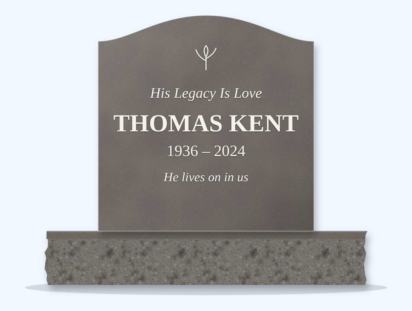 Steel Grey serpentine headstone on a granite base, engraved for Thomas Kent