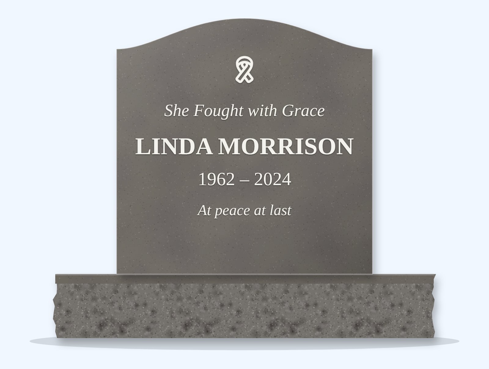 Steel Grey serpentine headstone on a granite base, engraved for Linda Morrison