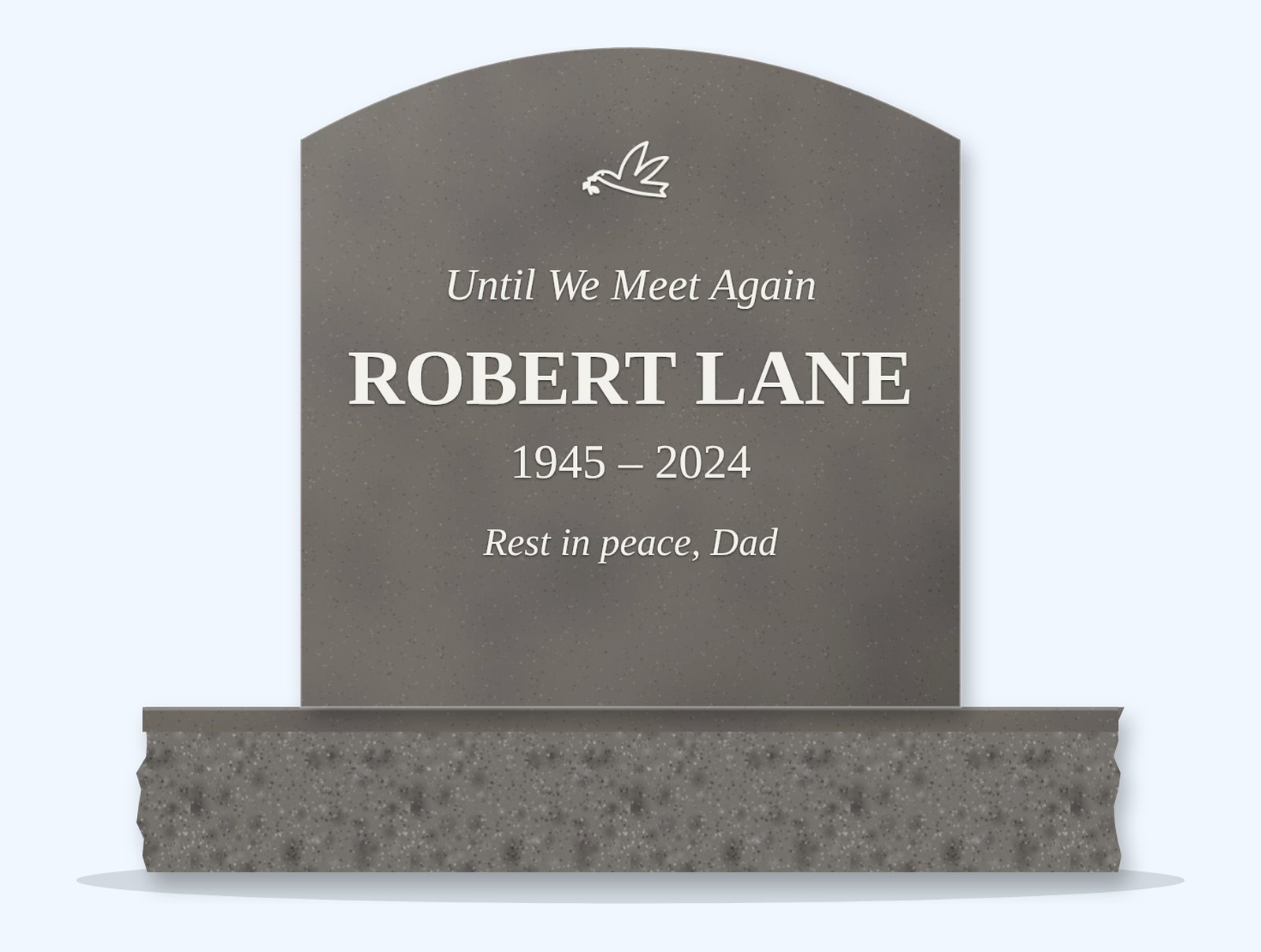 Steel Grey curved-top headstone on a granite base, engraved for Robert Lane