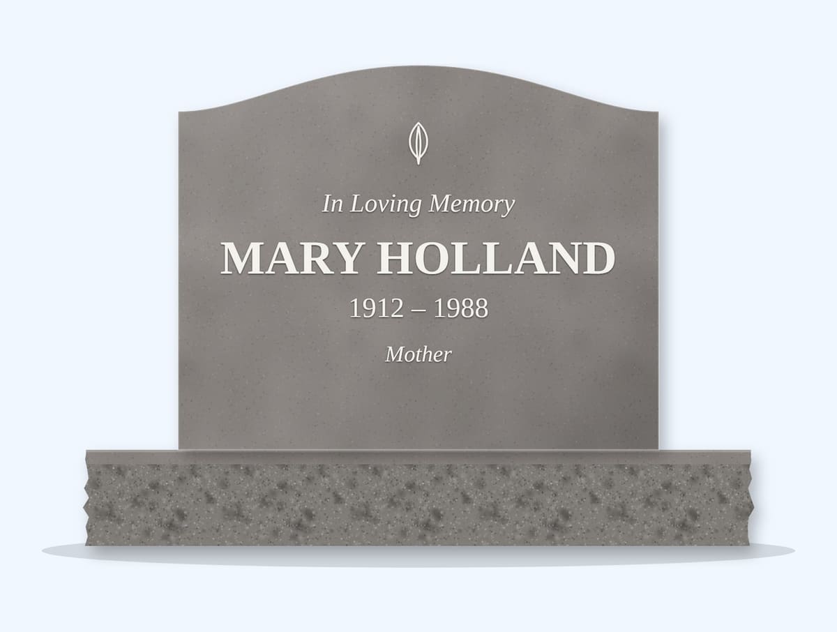 Indian Grey serpentine headstone on a granite base, engraved for Mary Holland
