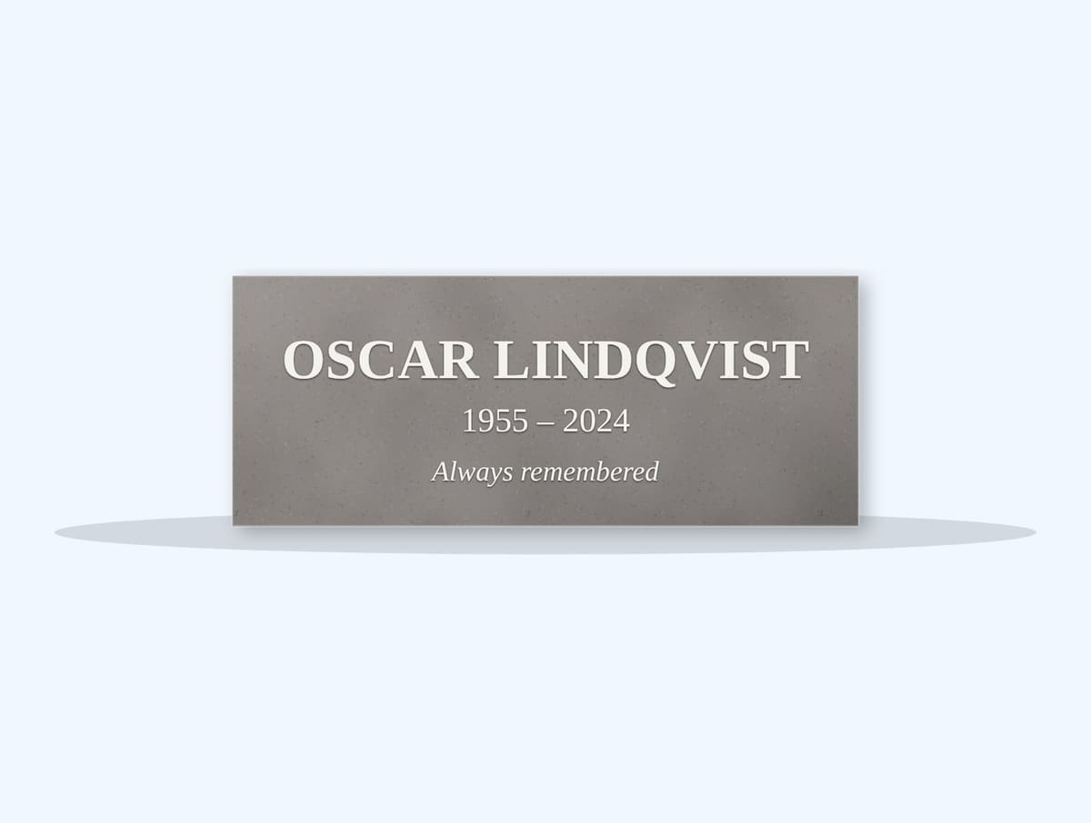 Indian Grey bevel grave marker engraved for Oscar Lindqvist