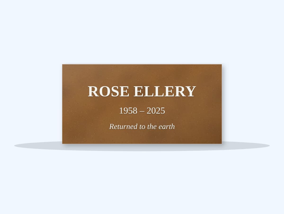 Tan Brown flat grave marker engraved for Rose Ellery