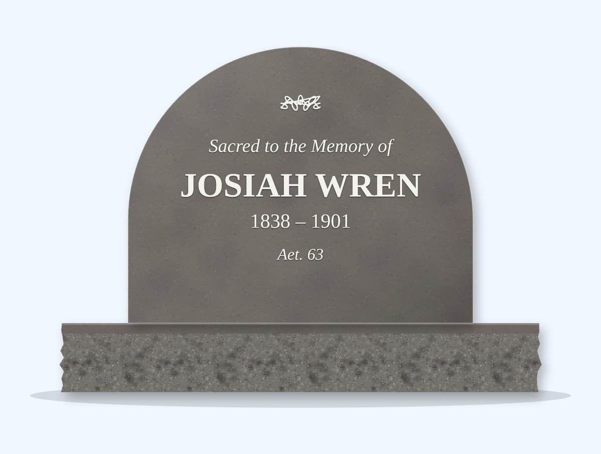 Steel Grey half round headstone on a granite base, engraved for Josiah Wren