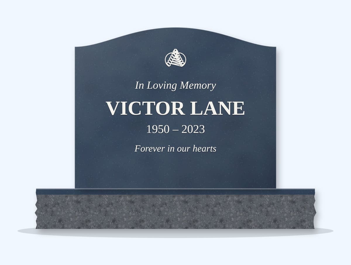Bahamas Blue serpentine headstone on a granite base, engraved for Victor Lane
