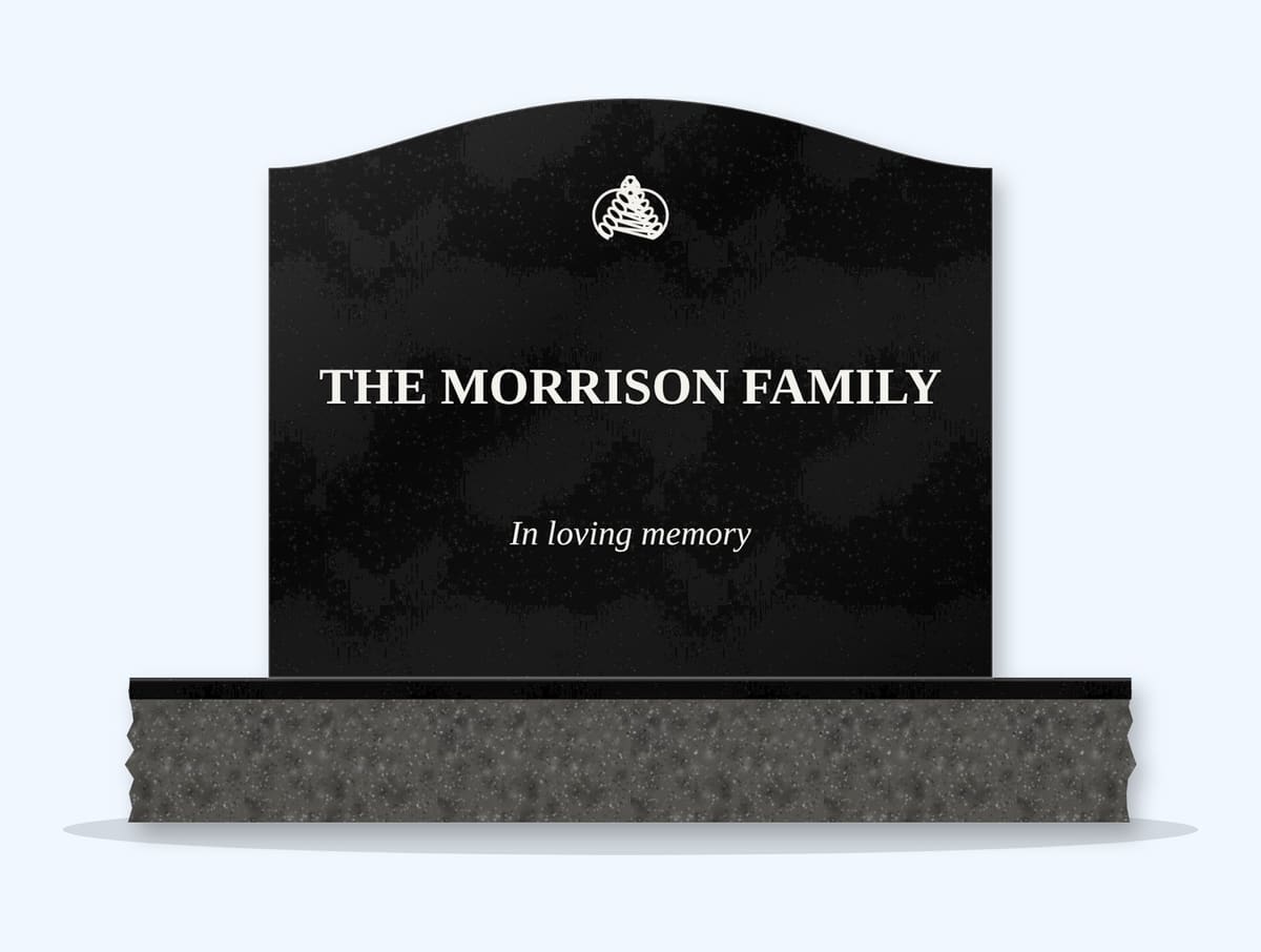 Absolute Black serpentine headstone on a granite base, engraved for the Morrison Family