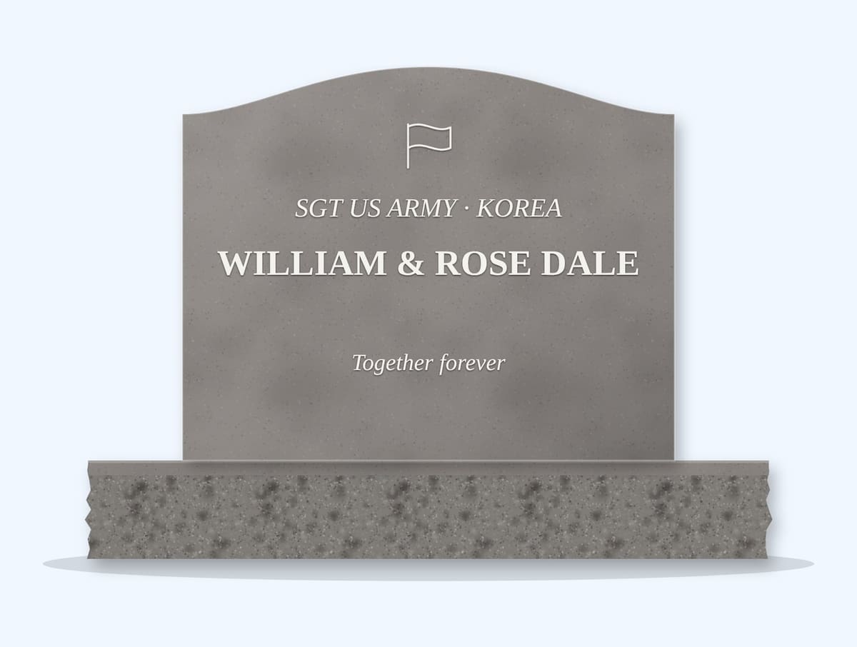 Indian Grey serpentine headstone on a granite base, engraved for William and Rose Dale