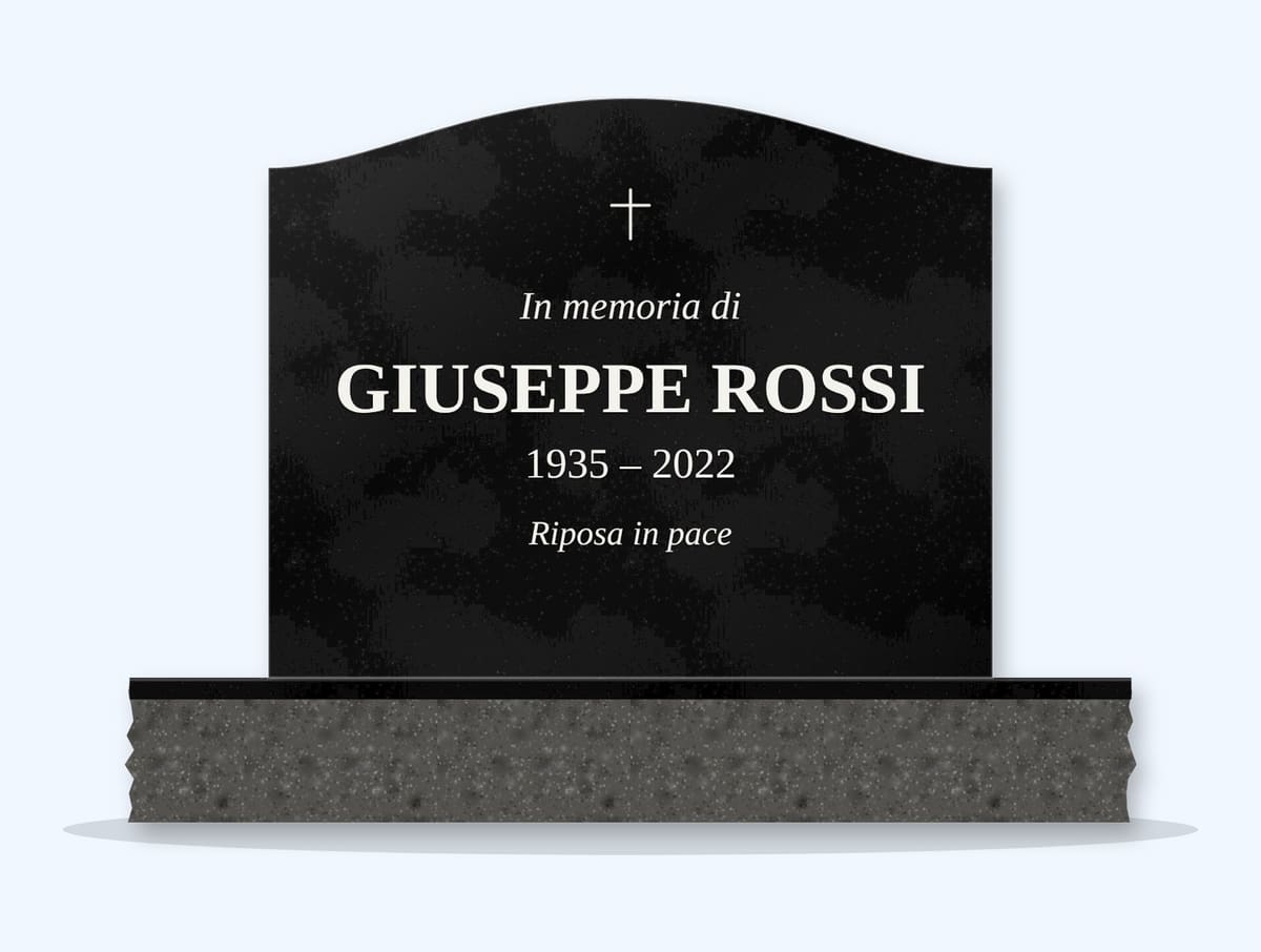 Absolute Black serpentine headstone on a granite base, engraved for Giuseppe Rossi