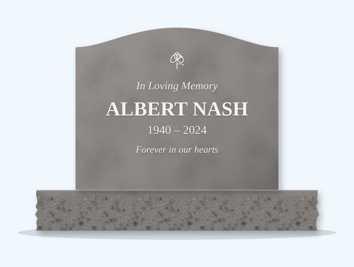 Indian Grey serpentine headstone on a granite base, engraved for Albert Nash