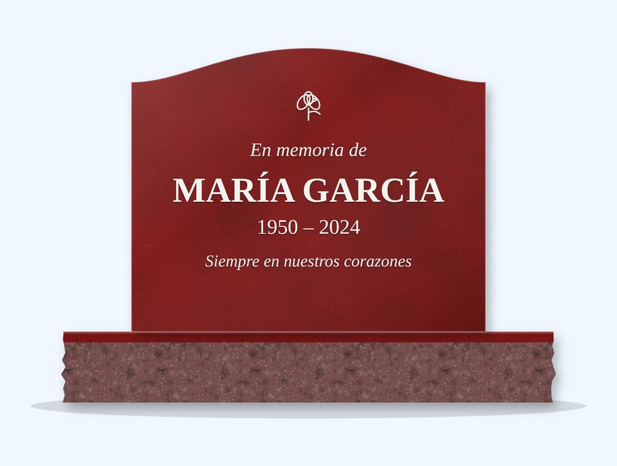 Indian Red serpentine headstone on a granite base, engraved for María García