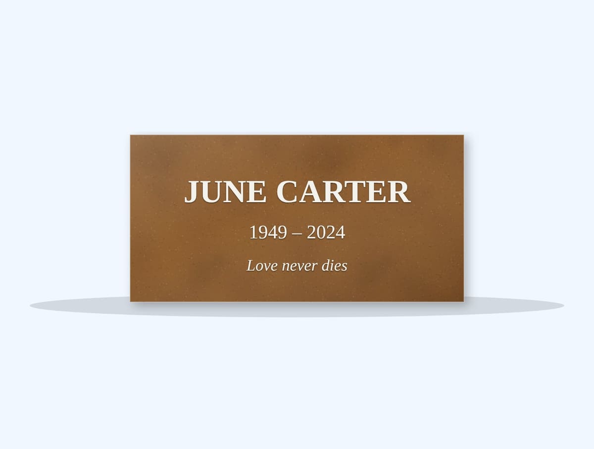 Tan Brown flat grave marker engraved for June Carter