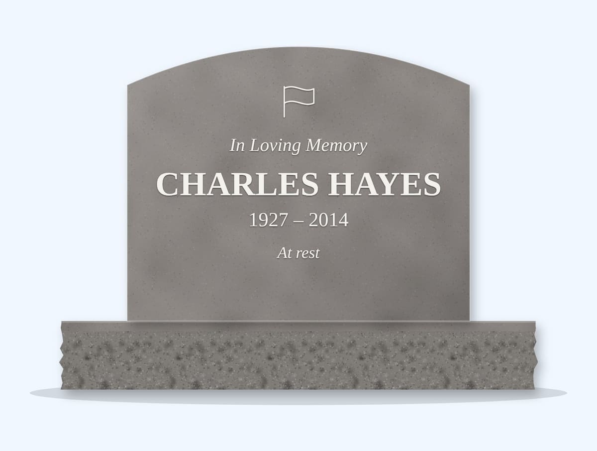 Indian Grey curved top headstone on a granite base, engraved for Charles Hayes