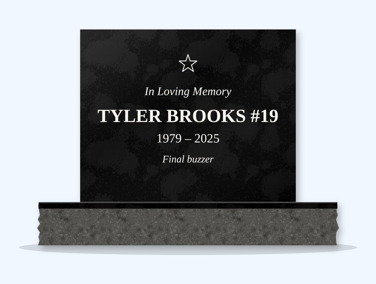 Absolute Black square headstone on a granite base, engraved for Tyler Brooks