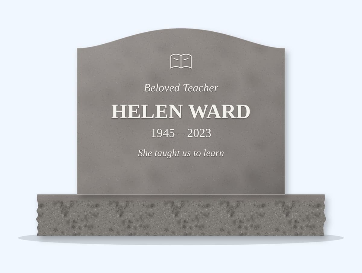 Indian Grey serpentine headstone on a granite base, engraved for Helen Ward