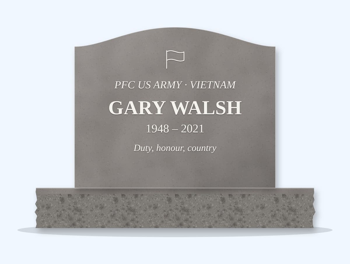 Indian Grey serpentine headstone on a granite base, engraved for Gary Walsh