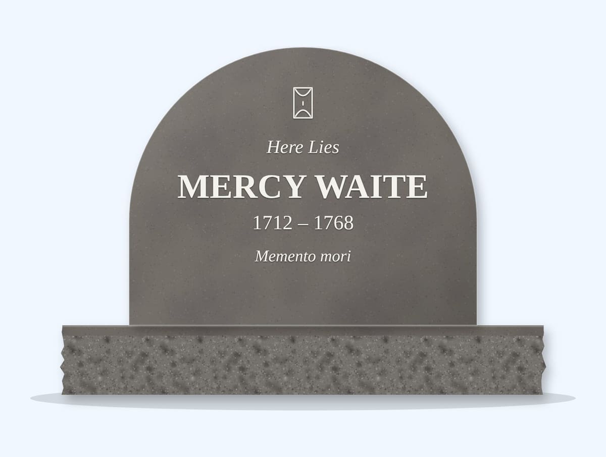 Steel Grey half round headstone on a granite base, engraved for Mercy Waite