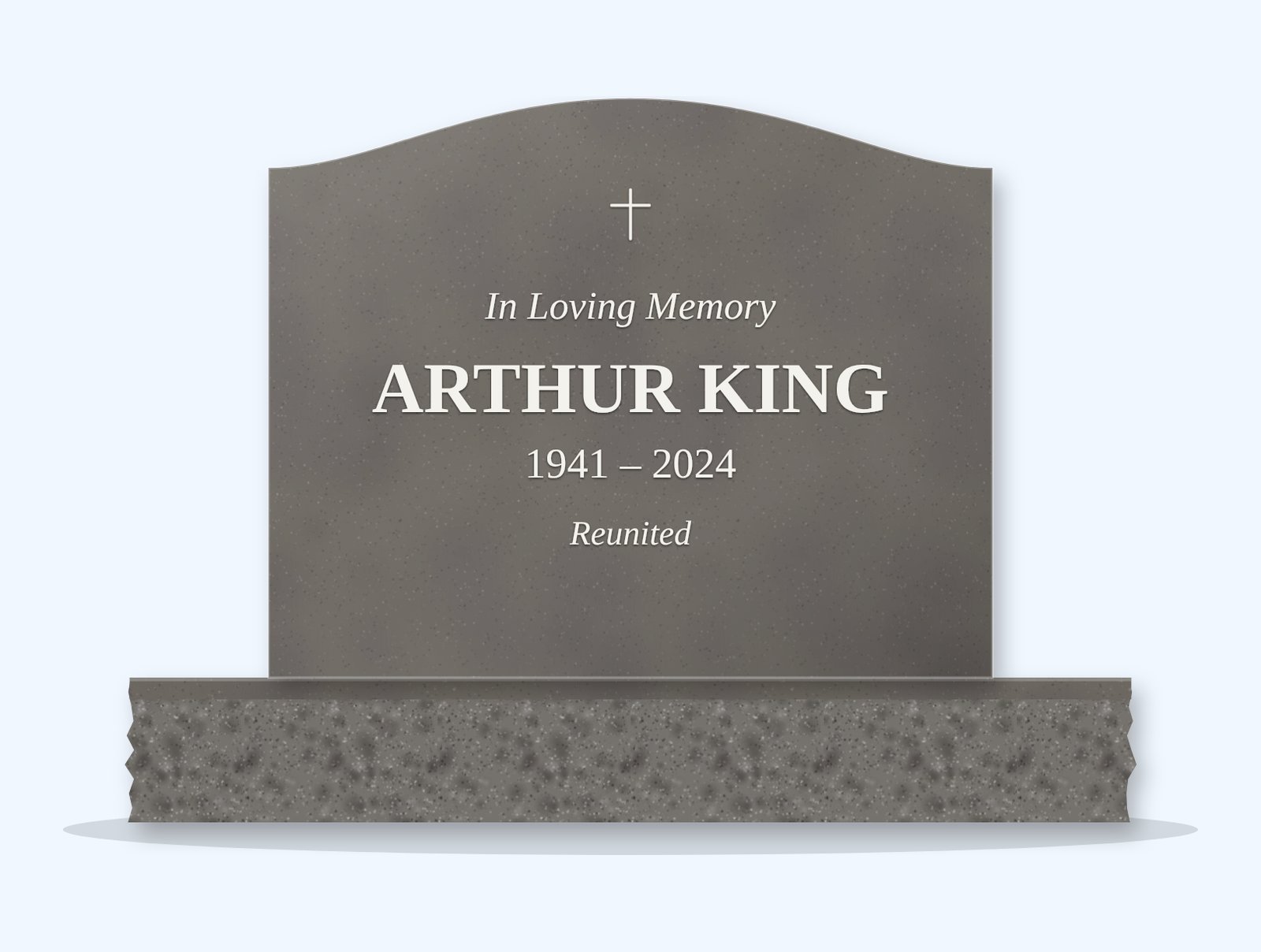 Steel Grey serpentine headstone on a granite base, engraved for Arthur King