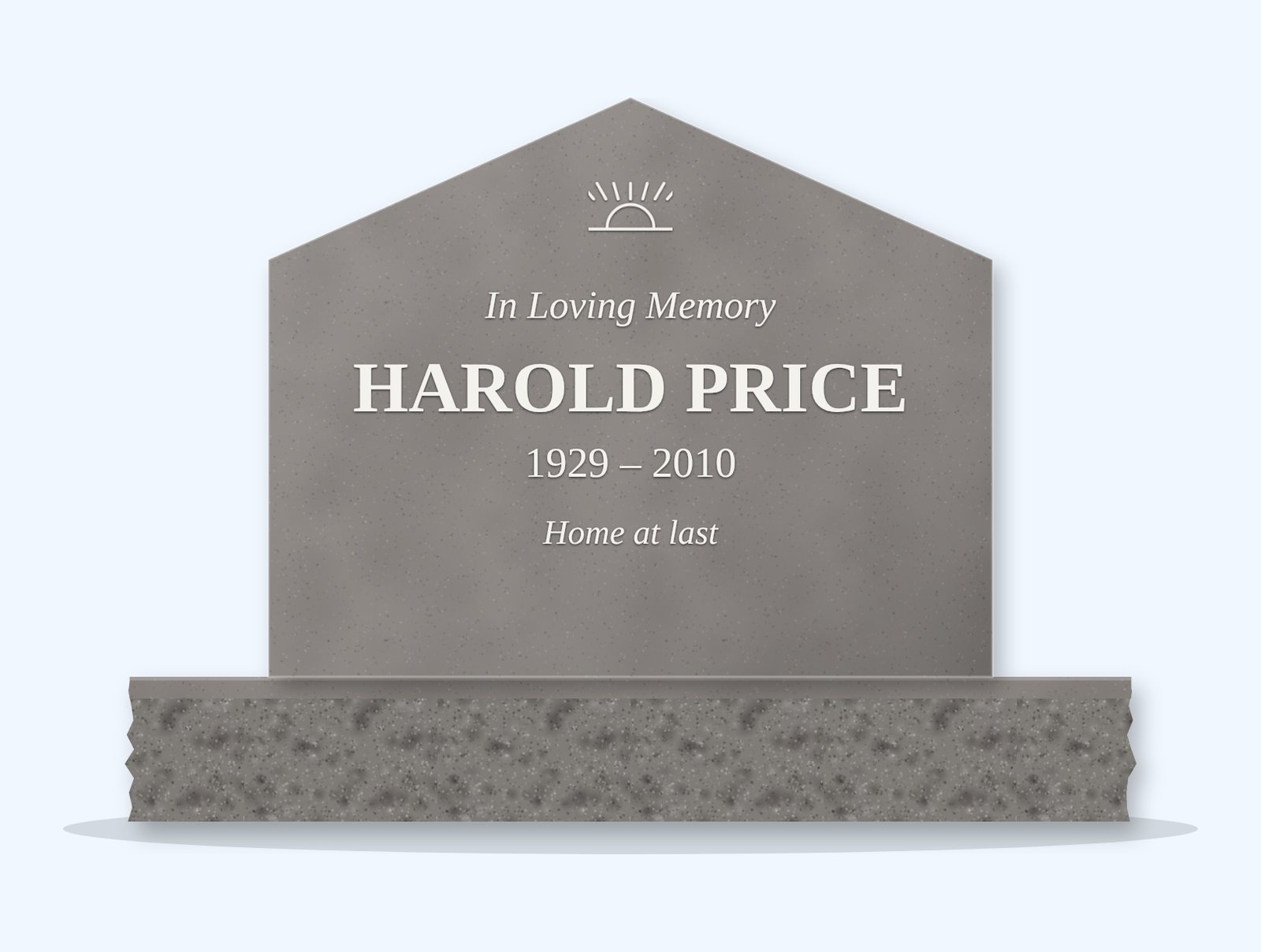 Indian Grey gable headstone on a granite base, engraved for Harold Price