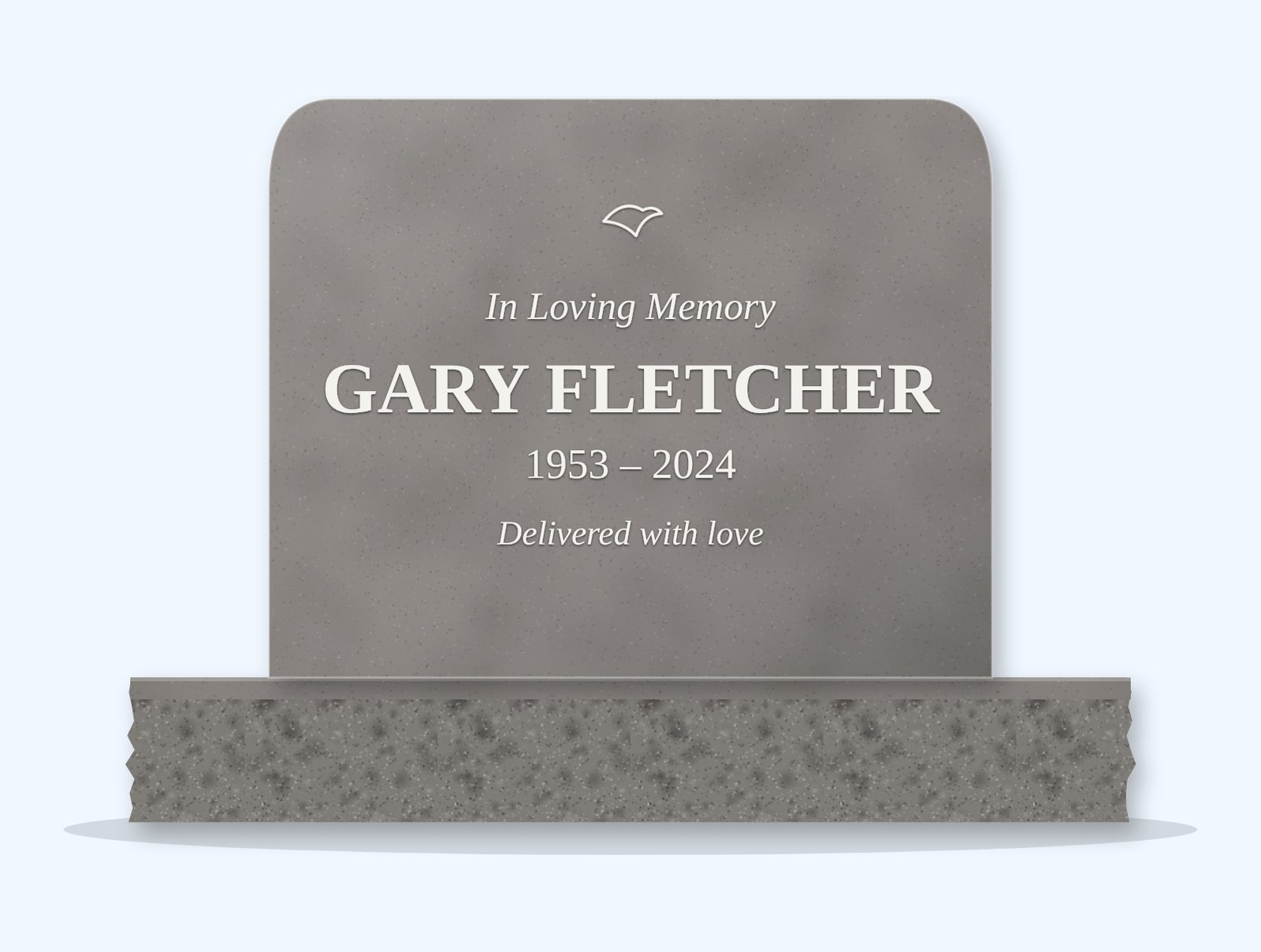 Indian Grey rounded top headstone on a granite base, engraved for Gary Fletcher