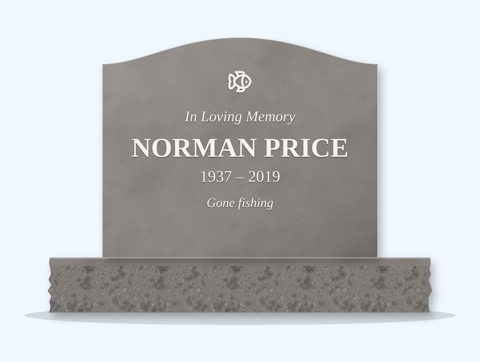 Indian Grey serpentine headstone on a granite base, engraved for Norman Price