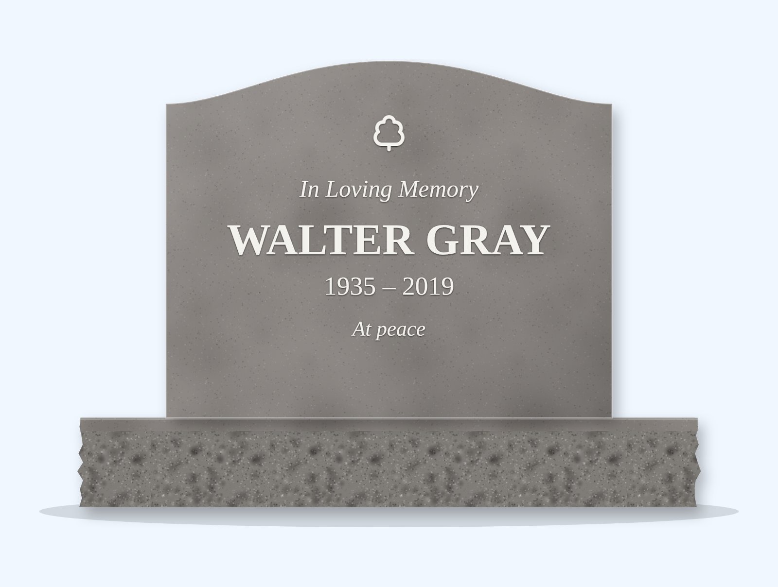 Indian Grey serpentine headstone on a granite base, engraved for Walter Gray